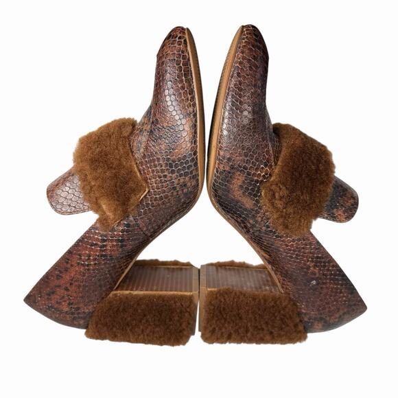 BCBGMAXAZRIA Lambo Furry Loafers Leather Heels Womens Sz 9 Brown Snakeskin - Picture 6 of 12